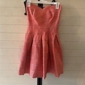 L'ATISTE Strapless Orange and White Dress